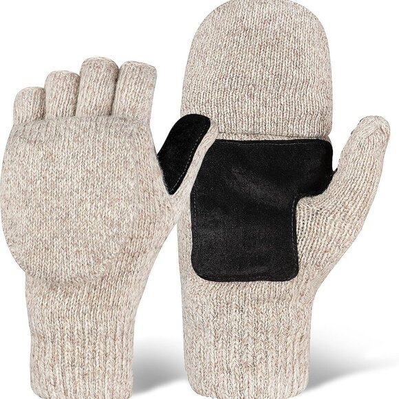 Fingerless Winter Gloves Convertible Mittens for Men & Women - Warm Knit Flip To - Picture 1 of 7